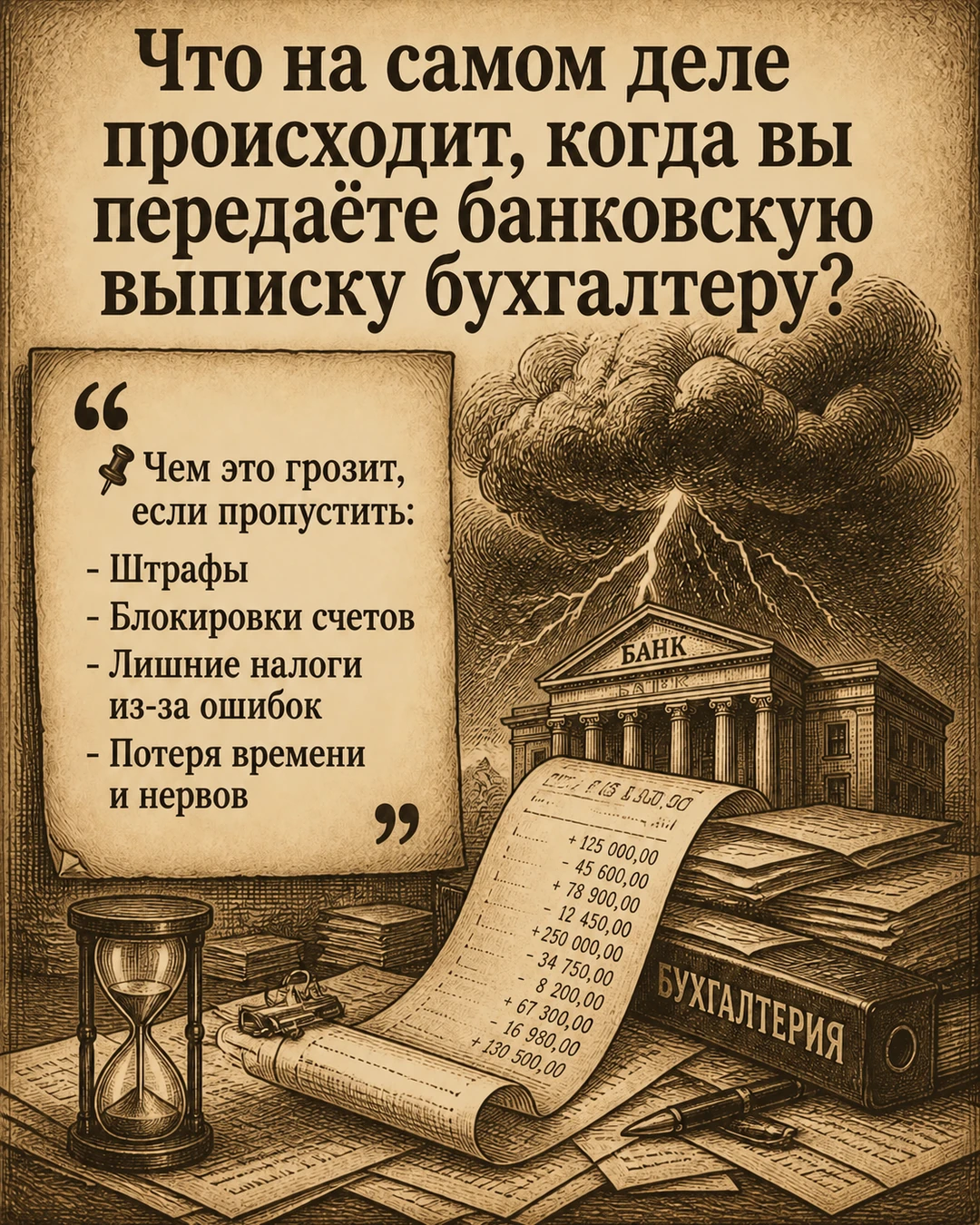 Первый слайд карусели о работе бухгалтера с банковской выпиской
