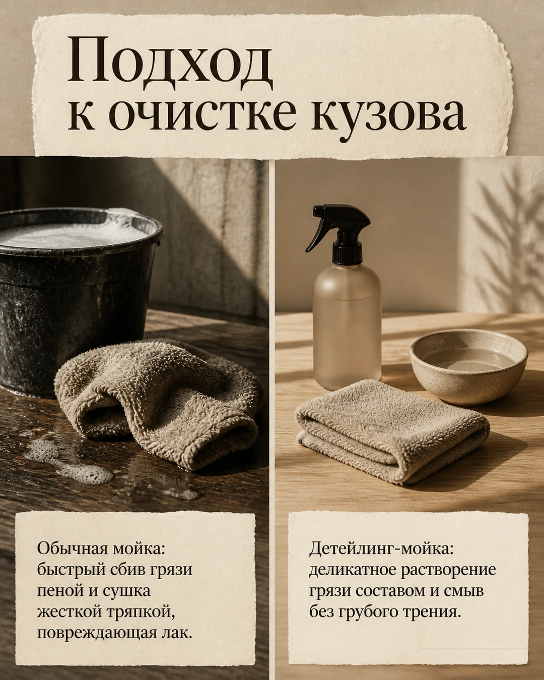 Слайд со сравнением подходов к очистке кузова