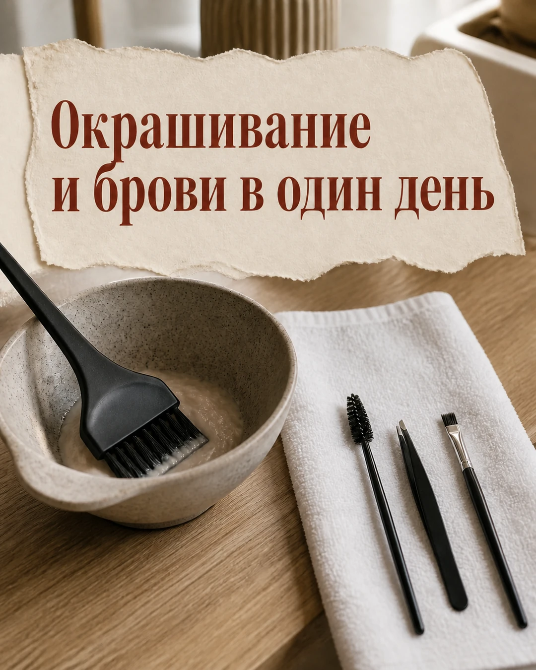 Обложка поста об окрашивании волос и оформлении бровей в один день