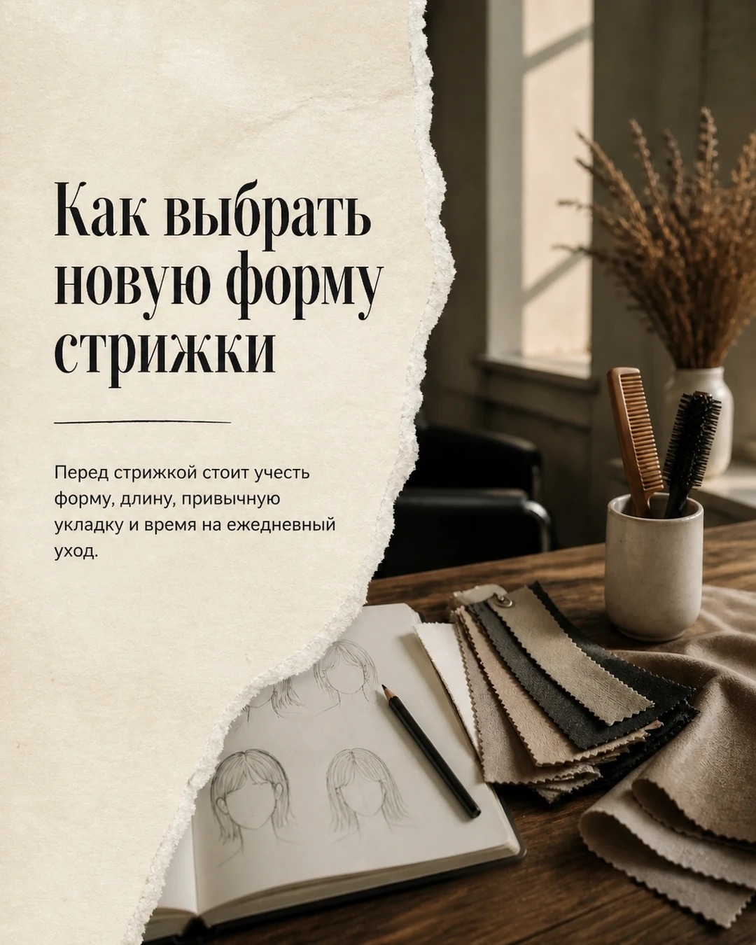 Обложка карусели о выборе формы стрижки