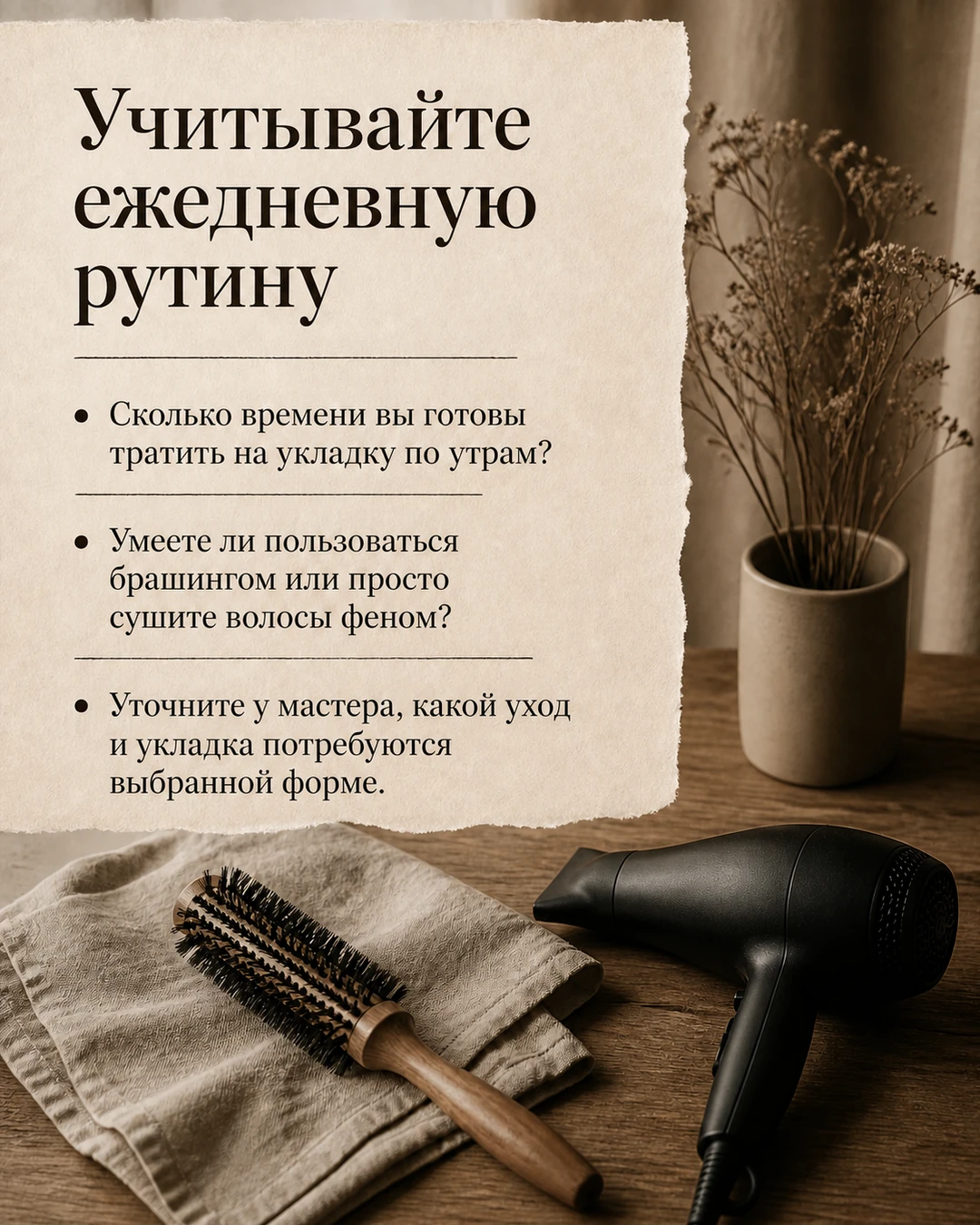 Слайд о привычном уходе и укладке