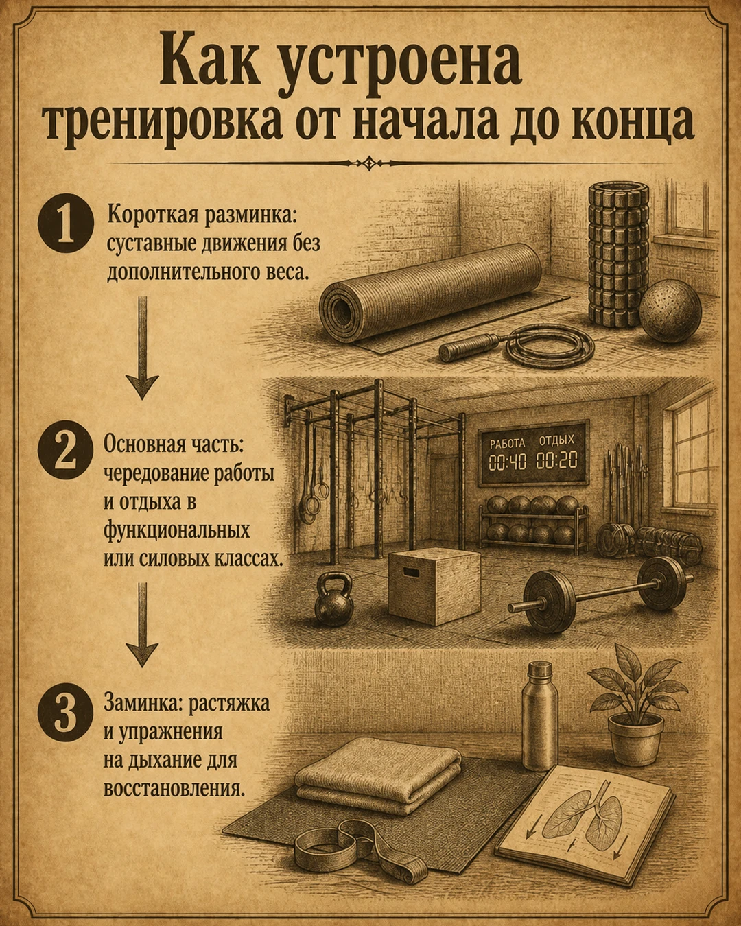 Слайд с общим примером структуры групповой тренировки