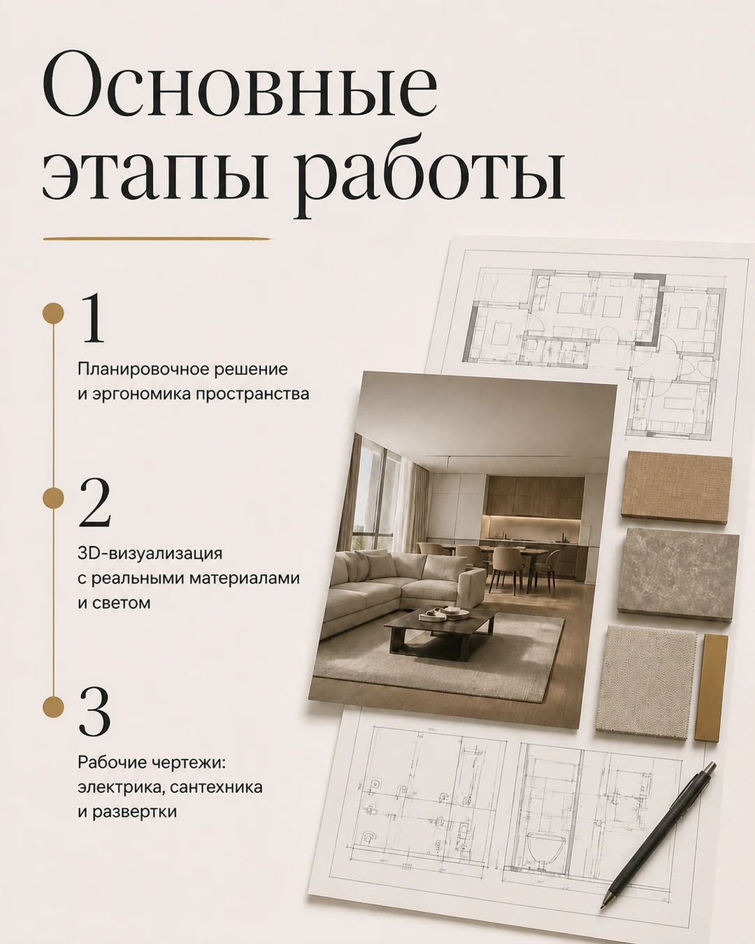 Слайд об основных этапах работы над дизайн-проектом