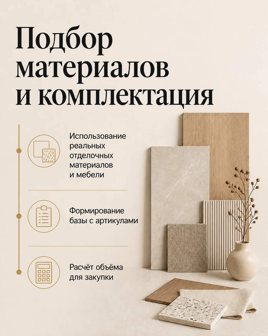 Слайд о подборе материалов и комплектации