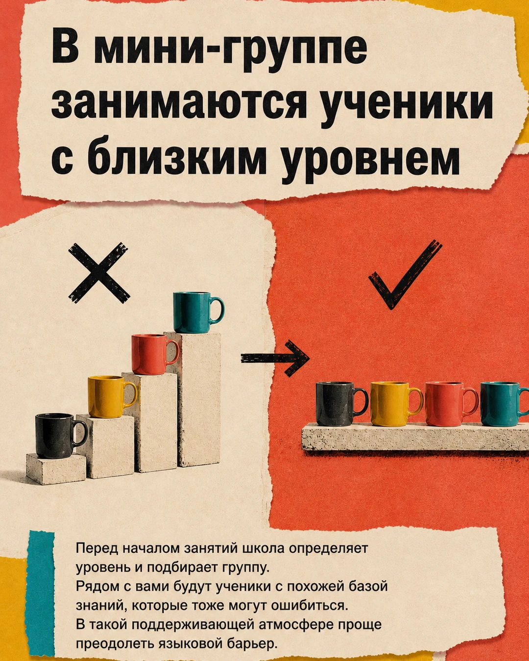 Слайд о подборе мини-группы по уровню учеников