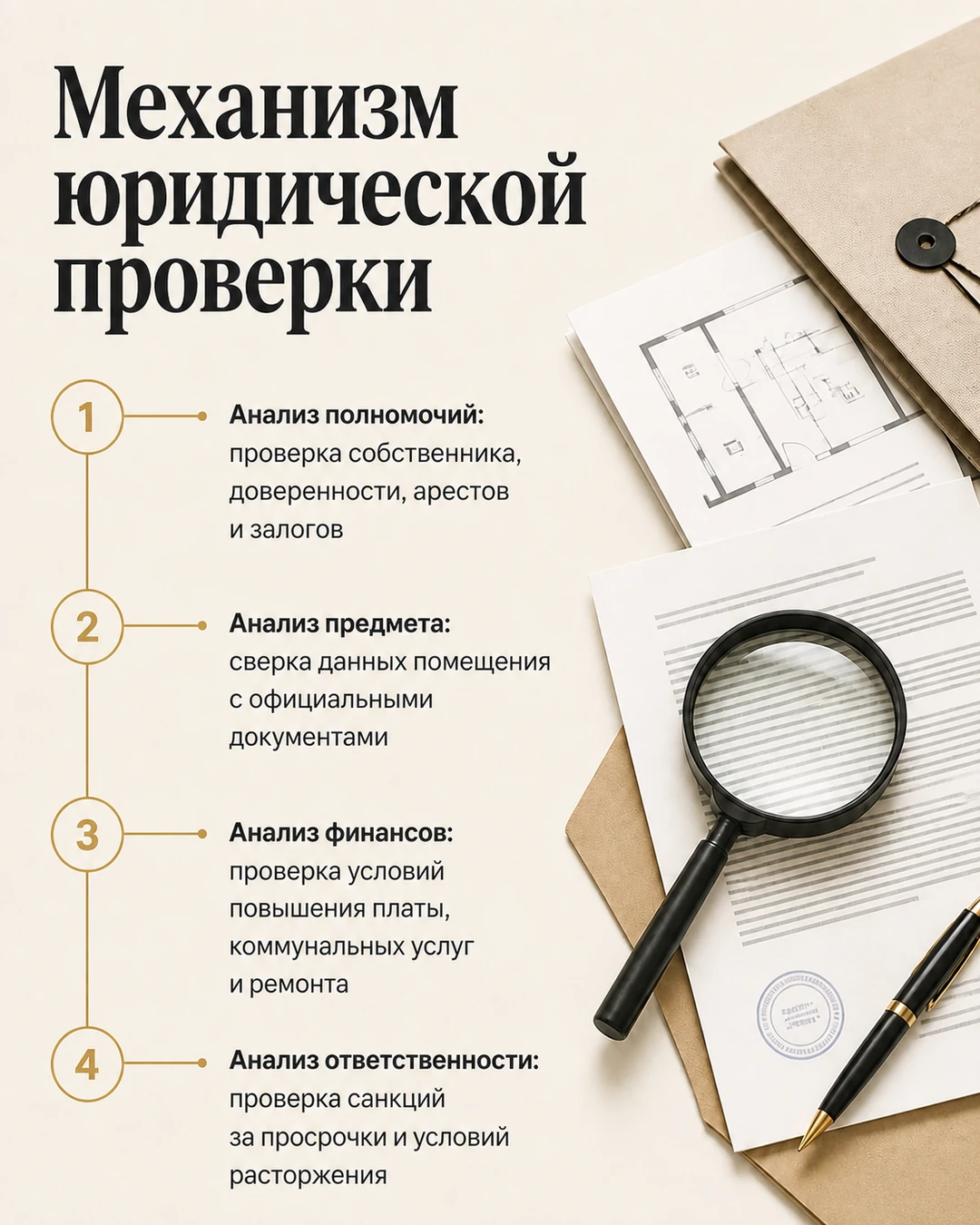 Слайд с этапами юридической проверки договора