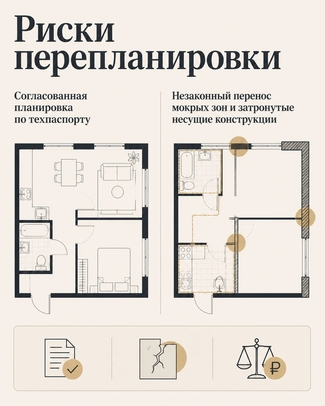 Слайд о рисках несогласованной перепланировки