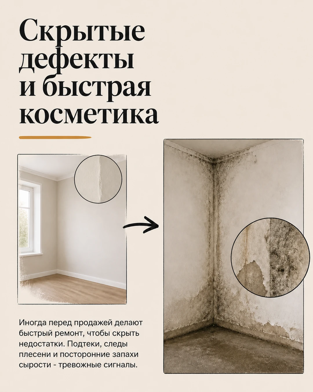 Слайд о признаках скрытых дефектов