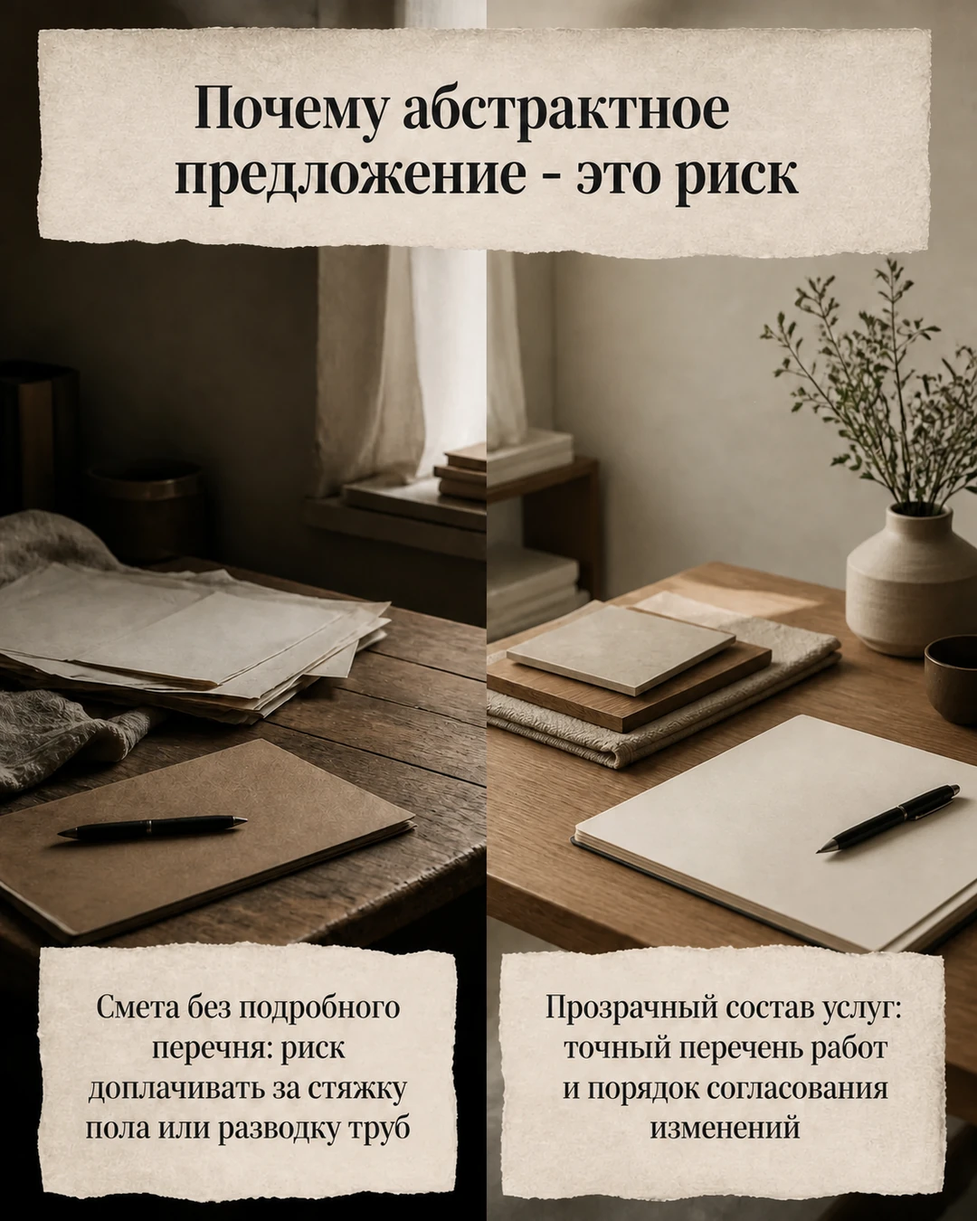 Слайд о рисках предложения без подробного состава работ