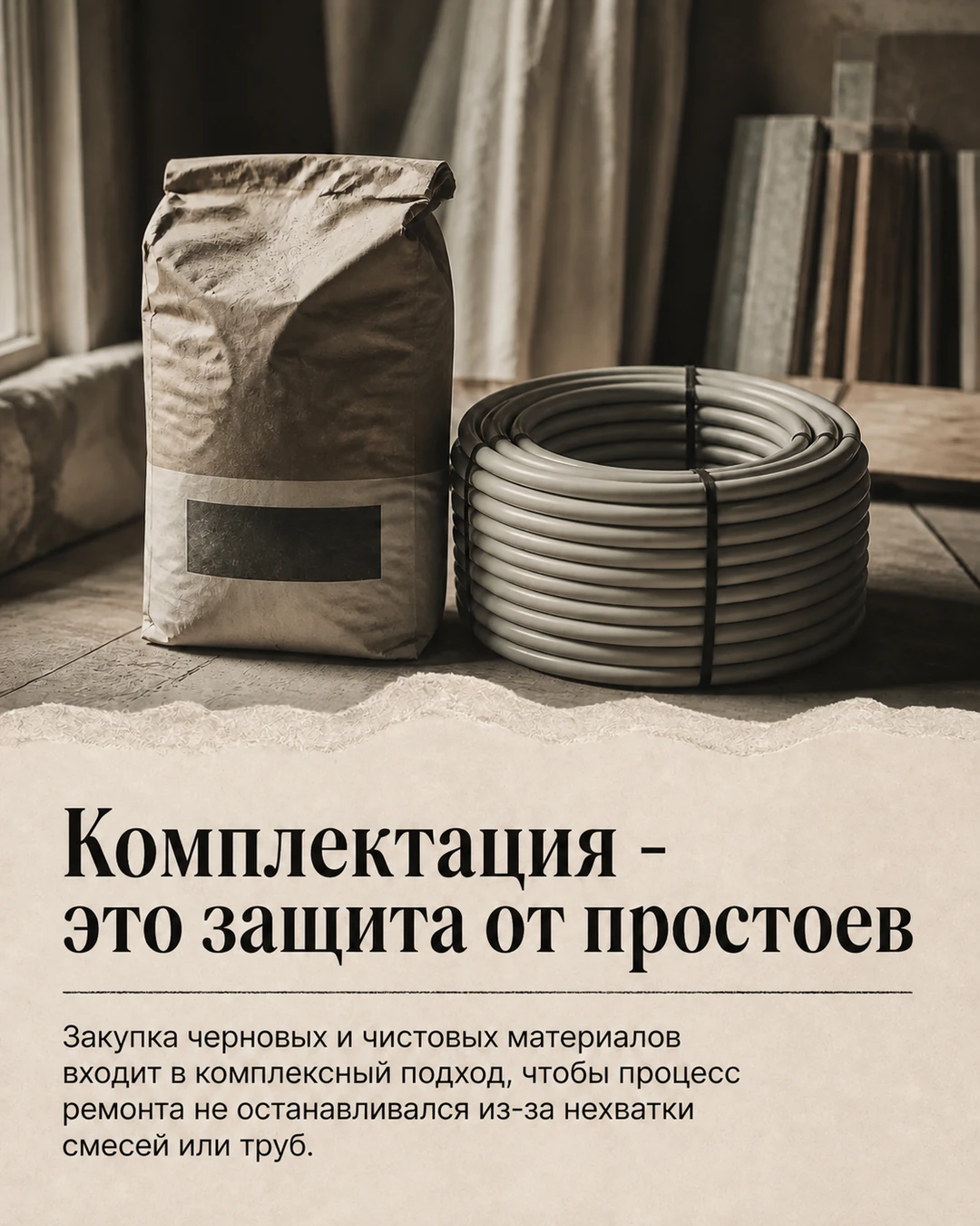 Слайд о комплектации объекта материалами