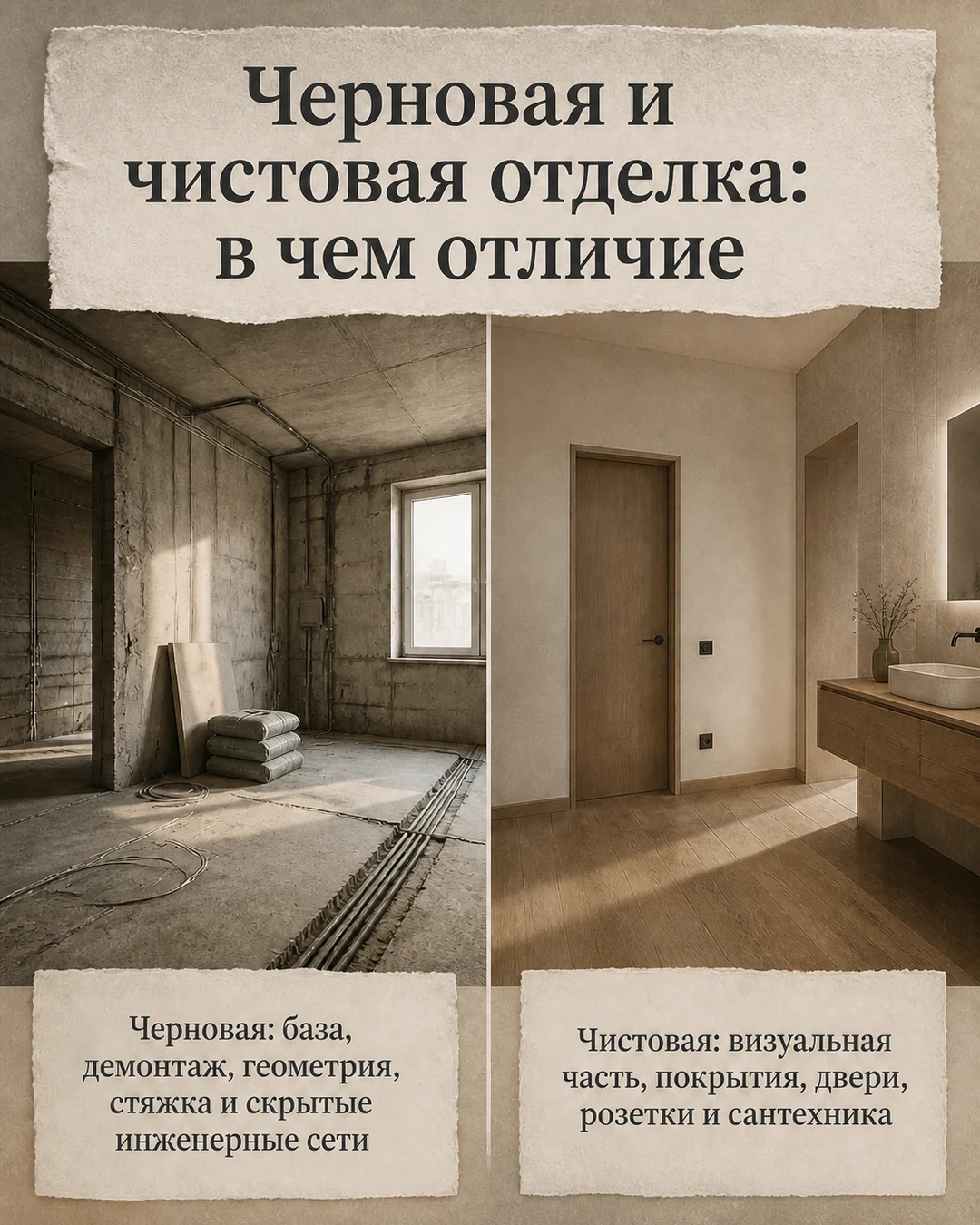 Слайд о различиях черновой и чистовой отделки