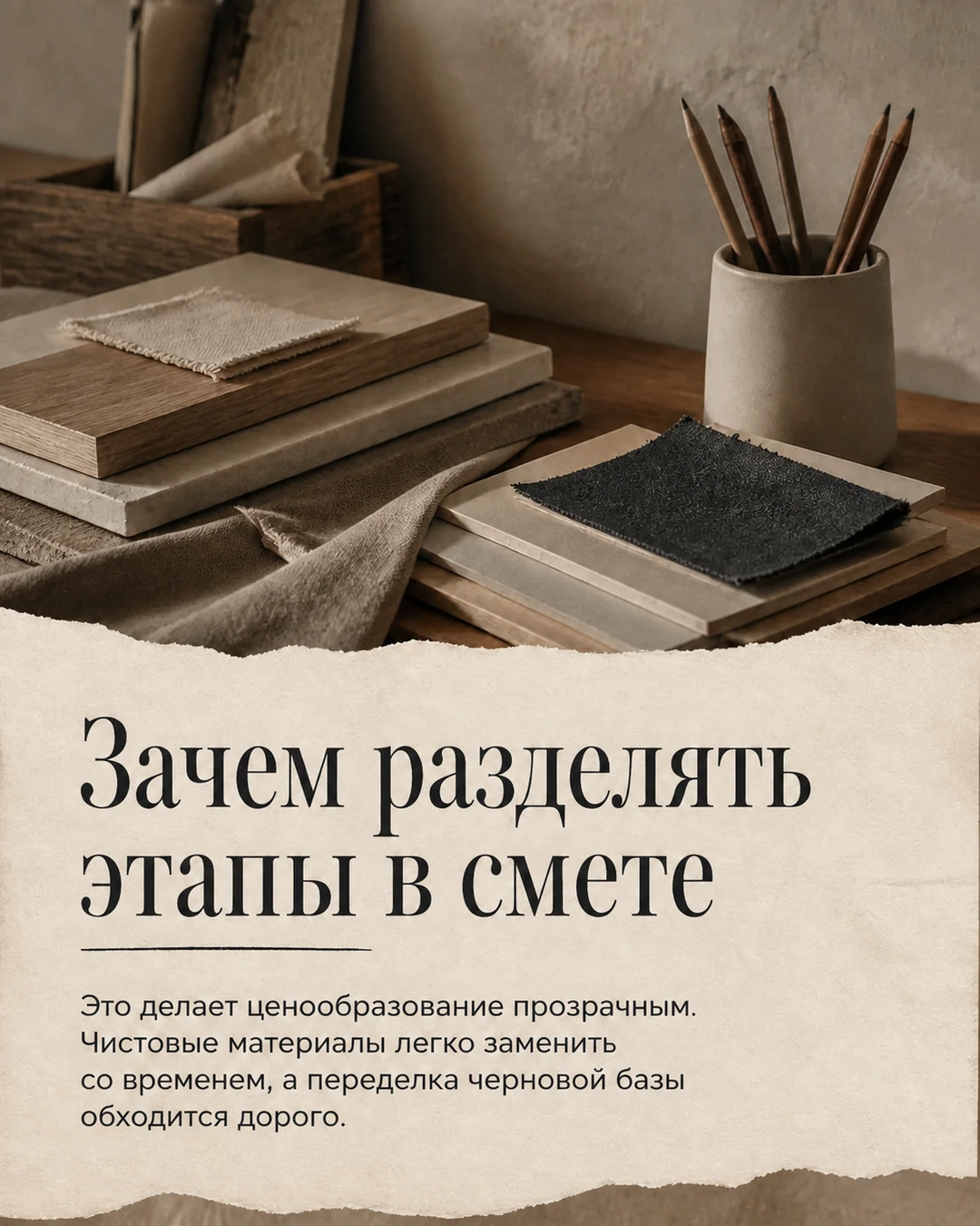 Слайд о разделении этапов в смете