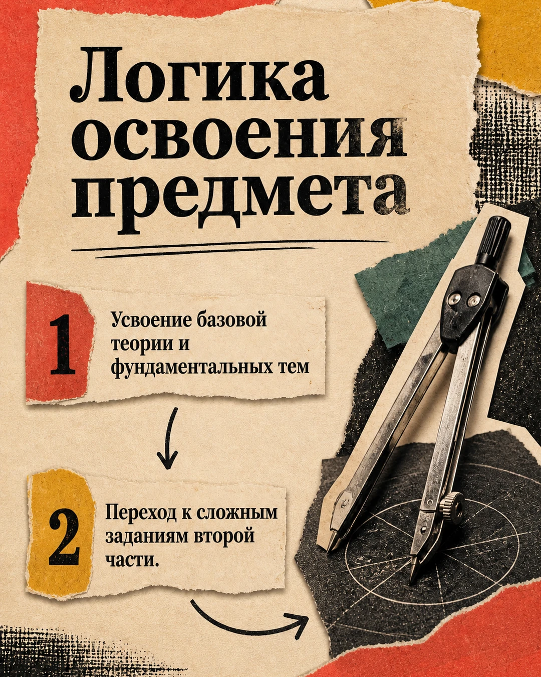 Слайд о переходе от базовых тем к сложным заданиям